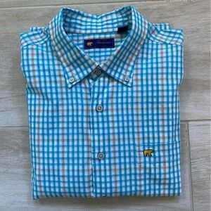 Jack Nicklaus Blue and White Checkered Men's Button-Down Shirt